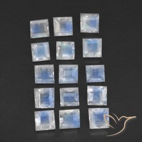 Pedras preciosas de Pedra da Lua Arco-Íris Branco azulado natural de 2.18 ct, Quadrado, Transparente