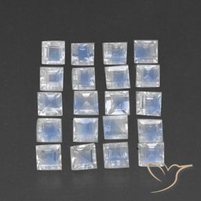 Pedras preciosas de Pedra da Lua Arco-Íris Branco azulado natural de 3.82 ct, Quadrado, Transparente
