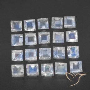 Pedras preciosas de Pedra da Lua Arco-Íris Branco azulado natural de 3.33 ct, Quadrado, Transparente