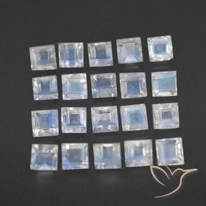 Pedras preciosas de Pedra da Lua Arco-Íris Branco azulado natural de 3.44 ct, Quadrado, Transparente