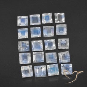 Pedras preciosas de Pedra da Lua Arco-Íris Branco azulado natural de 3.45 ct, Quadrado, Transparente
