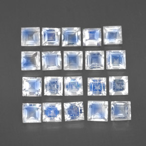 Pedras preciosas de pedra da lua arco-íris azul natural de 2,89 ct, quadrado, transparente