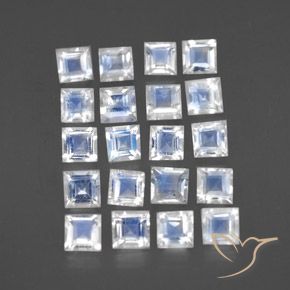 Pedras preciosas de Pedra da Lua Arco-Íris Branco azulado natural de 2.89 ct, Quadrado, Transparente
