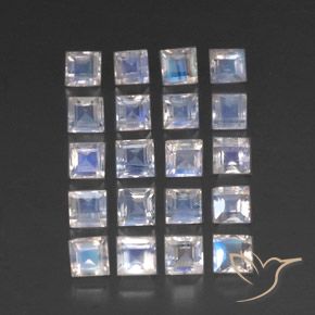 Pedras preciosas de Pedra da Lua Arco-Íris Branco azulado natural de 3.77 ct, Quadrado, Transparente