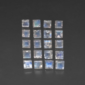Pedras preciosas de pedra da lua arco-íris branco natural de 3,80 ct, quadrado, transparente