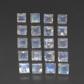 Pedras preciosas de pedra da lua arco-íris branco natural de 3,80 ct, quadrado, transparente
