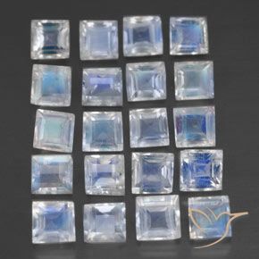 Pedras preciosas de Pedra da Lua Arco-Íris Branco azulado natural de 2.84 ct, Quadrado, Transparente
