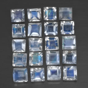 Pedras preciosas de pedra da lua arco-íris branco natural de 2,03 ct, quadrado, transparente