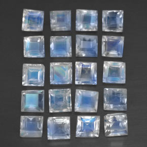 Pedras preciosas de pedra da lua arco-íris branco natural de 2,88 ct, quadrado, transparente