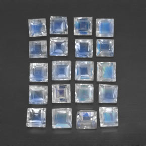 Pedras preciosas de pedra da lua arco-íris azul natural de 3,30 ct, quadrado, transparente