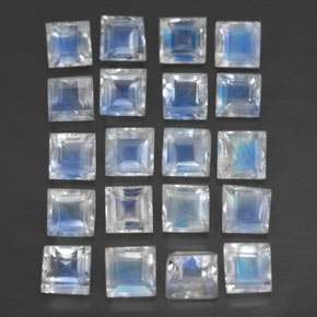 Pedras preciosas de pedra da lua arco-íris azul natural de 3,30 ct, quadrado, transparente