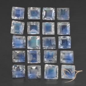Pedras preciosas de Pedra da Lua Arco-Íris Branco azulado natural de 3.03 ct, Quadrado, Transparente
