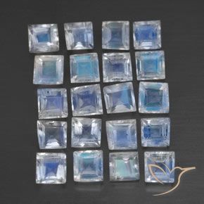 Pedras preciosas de Pedra da Lua Arco-íris Branco azulado natural de 2.48 ct, Quadrado, Transparente