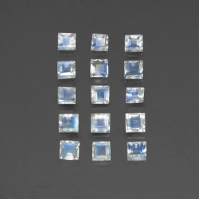 Pedras preciosas de pedra da lua arco-íris branco azulado natural de 1,94 ct, quadrado, transparente