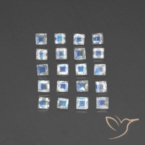 2.85ctw Natural Branco azulado Pedra da Lua Arco-Íris, Quadrado, Transparente