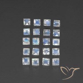 Pedras preciosas de Pedra da Lua Arco-Íris Branco azulado natural de 2.91 ct, Quadrado, Transparente/Translúcido