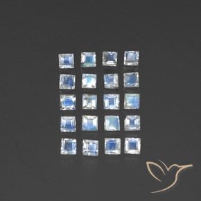 Pedras preciosas de pedra da lua arco-íris branco natural de 2,94 ct, quadrado, transparente