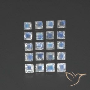 Pedras preciosas de Pedra da Lua Arco-Íris Branco azulado natural de 3.06 ct, Quadrado, Transparente