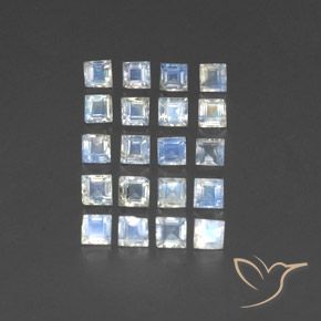 Pedras preciosas de Pedra da Lua Arco-Íris Branco azulado natural de 3.22 ct, Quadrado, Transparente/Translúcido