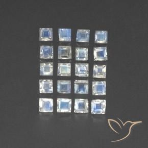 Pedras preciosas de Pedra da Lua Arco-Íris Branco azulado natural de 3.44 ct, Quadrado, Transparente