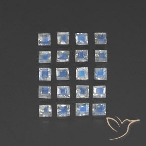 Pedras preciosas de Pedra da Lua Arco-Íris Branco azulado natural de 3.45 ct, Quadrado, Transparente