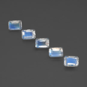 Pedras preciosas de pedra da lua arco-íris branco natural de  ct, corte esmeralda, transparente