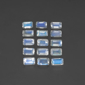 Pedras preciosas de pedra da lua arco-íris branco natural de  ct, corte esmeralda, transparente