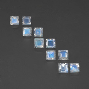 Pedras preciosas de pedra da lua arco-íris azul natural de 3,69 ct, quadrado, transparente