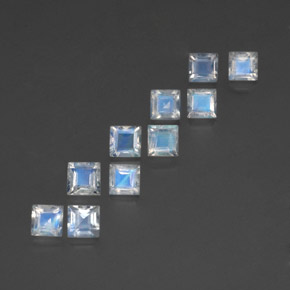 Pedras preciosas de pedra da lua arco-íris azul natural de 3,69 ct, quadrado, transparente