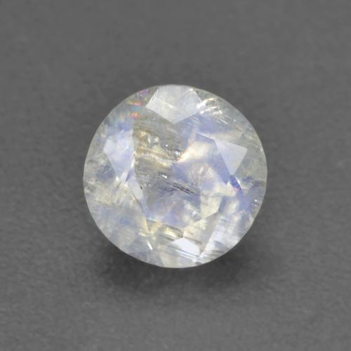 Pedra da lua arco-íris branco natural 0,80ct, corte redondo, transparente