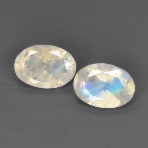 Pedras preciosas de pedra da lua arco-íris branco natural de 1,45 ct, corte oval, transparente