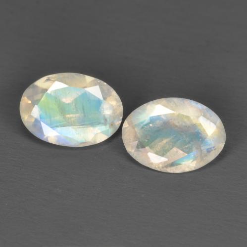 Pedras preciosas de pedra da lua arco-íris branco natural de 1,40 ct, corte oval, transparente