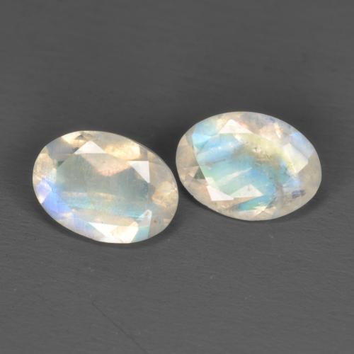 Pedras preciosas de pedra da lua arco-íris branco natural de 1,40 ct, corte oval, transparente