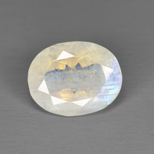 Pedra da lua arco-íris branco natural 2,25ct, corte oval, translúcido