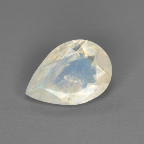 Pedra da lua arco-íris branco natural 1,40ct, formato de pêra, transparente