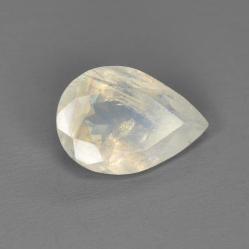Pedra da lua arco-íris branco natural 1,40ct, formato de pêra, transparente