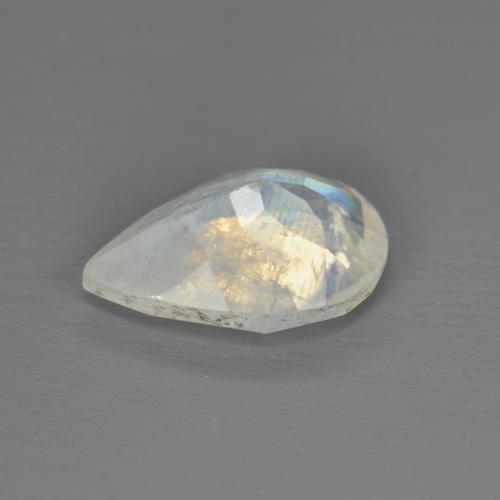 Pedra da lua arco-íris branco natural 1,40ct, formato de pêra, transparente