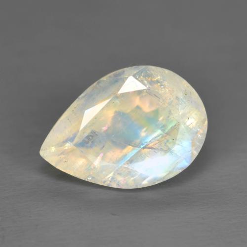 Pedra da lua arco-íris branco natural 1,92ct, formato de pêra, transparente