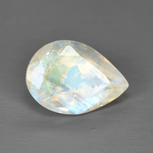 Pedra da lua arco-íris branco natural 1,92ct, formato de pêra, transparente