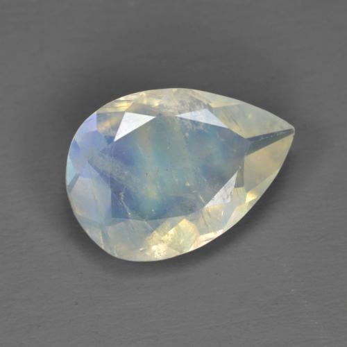 Pedra da lua arco-íris branco natural 1,40ct, formato de pêra, transparente