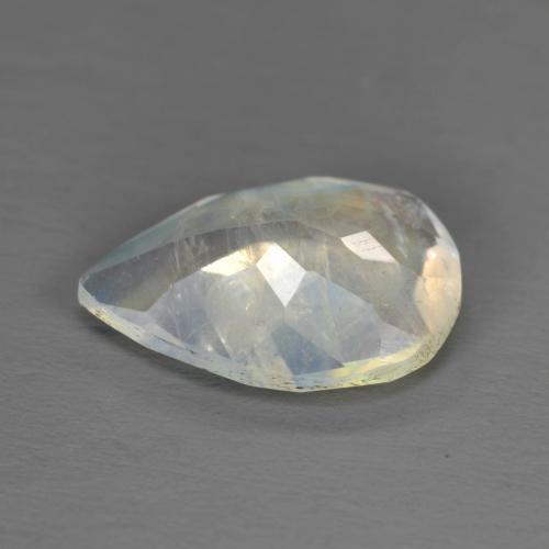 Pedra da lua arco-íris branco natural 1,40ct, formato de pêra, transparente