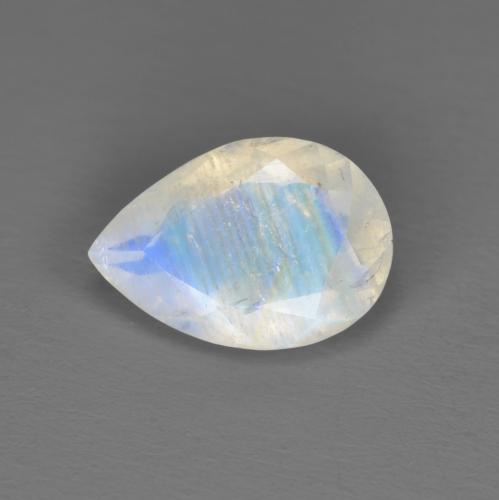 Pedra da lua arco-íris branco natural 1,62ct, formato de pêra, translúcido