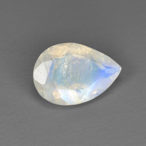 Pedra da lua arco-íris branco natural 1,62ct, formato de pêra, translúcido