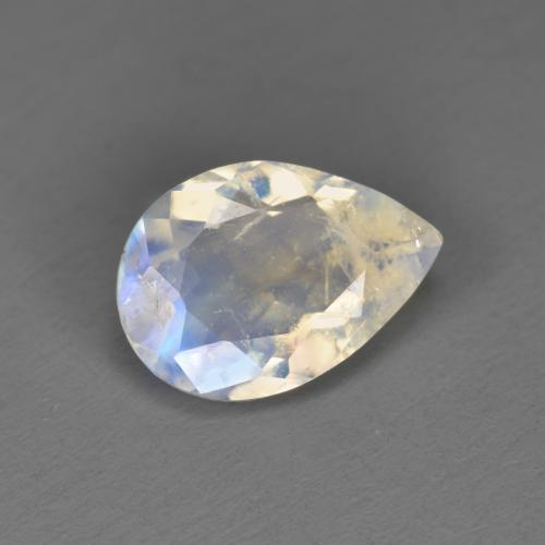 Pedra da lua arco-íris branco natural 1,58ct, formato de pêra, transparente