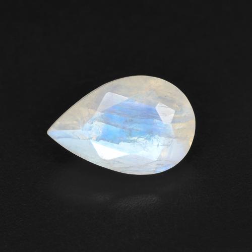 Pedra da lua arco-íris branco natural 1,37ct, formato de pêra, translúcido