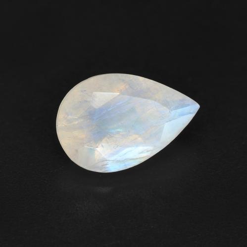Pedra da lua arco-íris branco natural 1,37ct, formato de pêra, translúcido