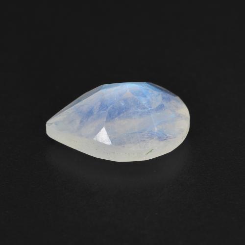 Pedra da lua arco-íris branco natural 1,37ct, formato de pêra, translúcido