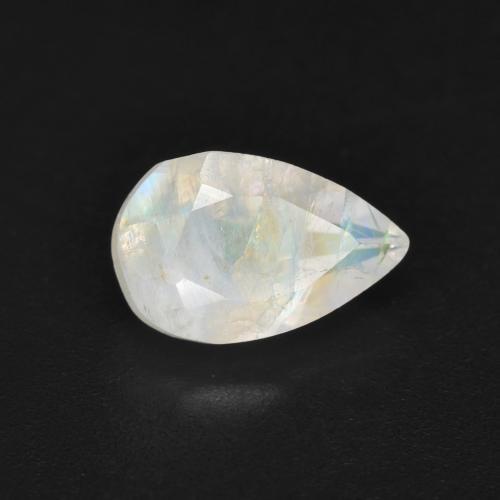 Pedra da lua arco-íris branco natural 1,36ct, formato de pêra, translúcido