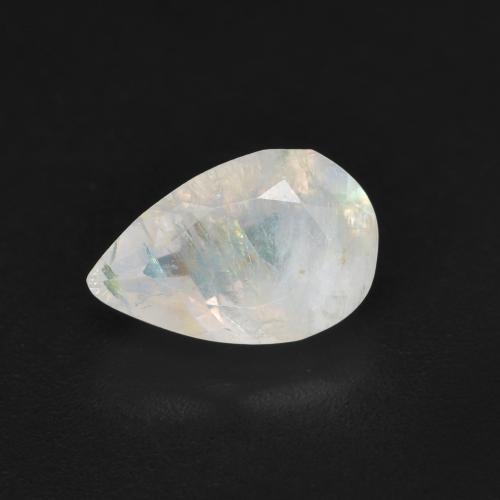 Pedra da lua arco-íris branco natural 1,36ct, formato de pêra, translúcido