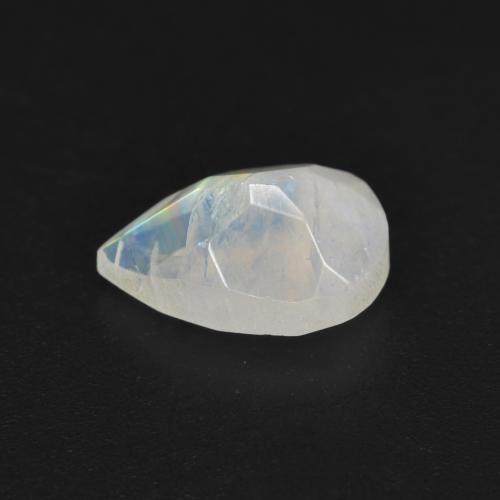 Pedra da lua arco-íris branco natural 1,36ct, formato de pêra, translúcido